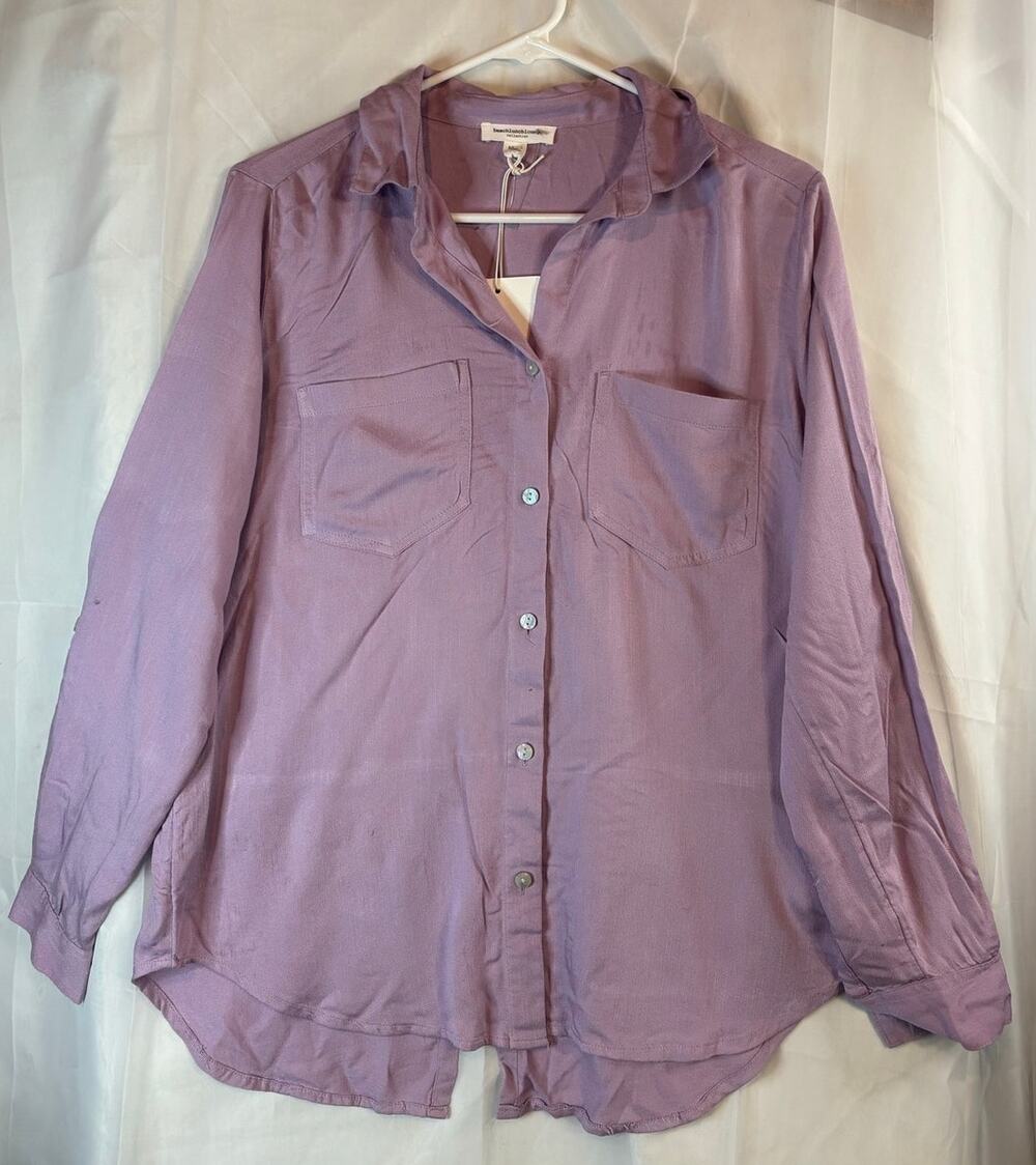 Beach Lunch Lounge Purple Button Down Shirt Size Small NWT